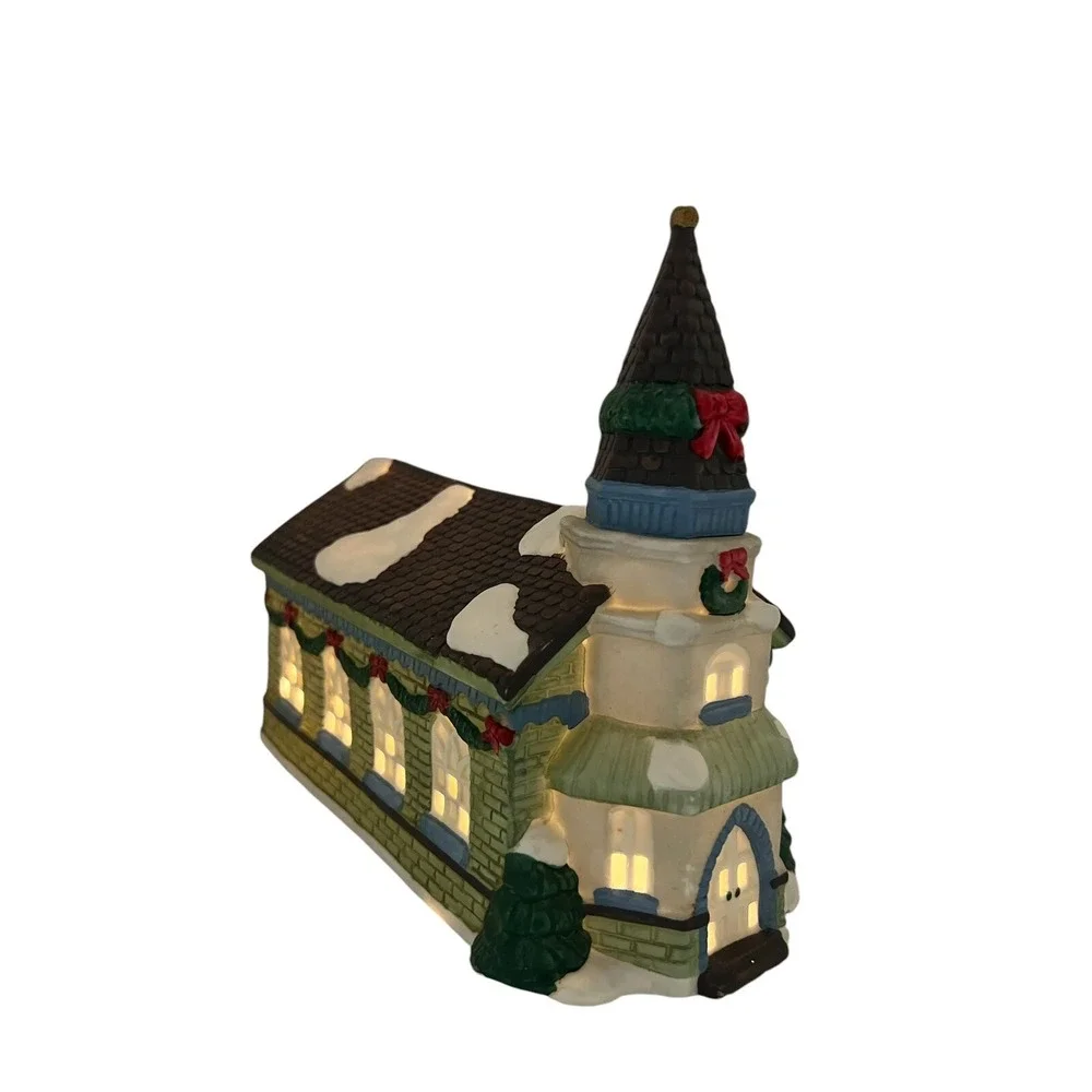 Trim A‎ Home Light Up Christmas Village Porcelain Church Building Vintage w/ Box